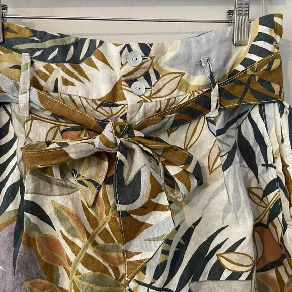 Cynthia Rowley 100% Linen Paperbag Floral Leaf Shorts Sz M Resort Tropical Boho - Picture 6 of 11
